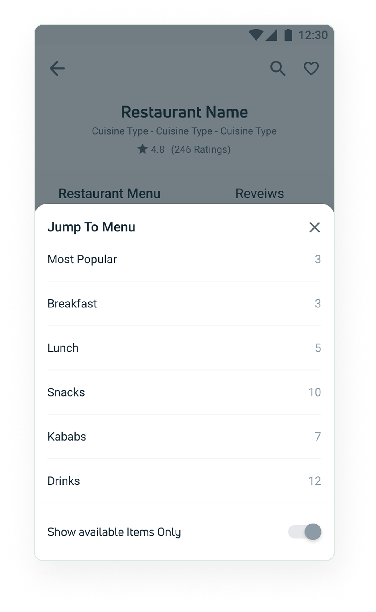 Menu copy wireframe