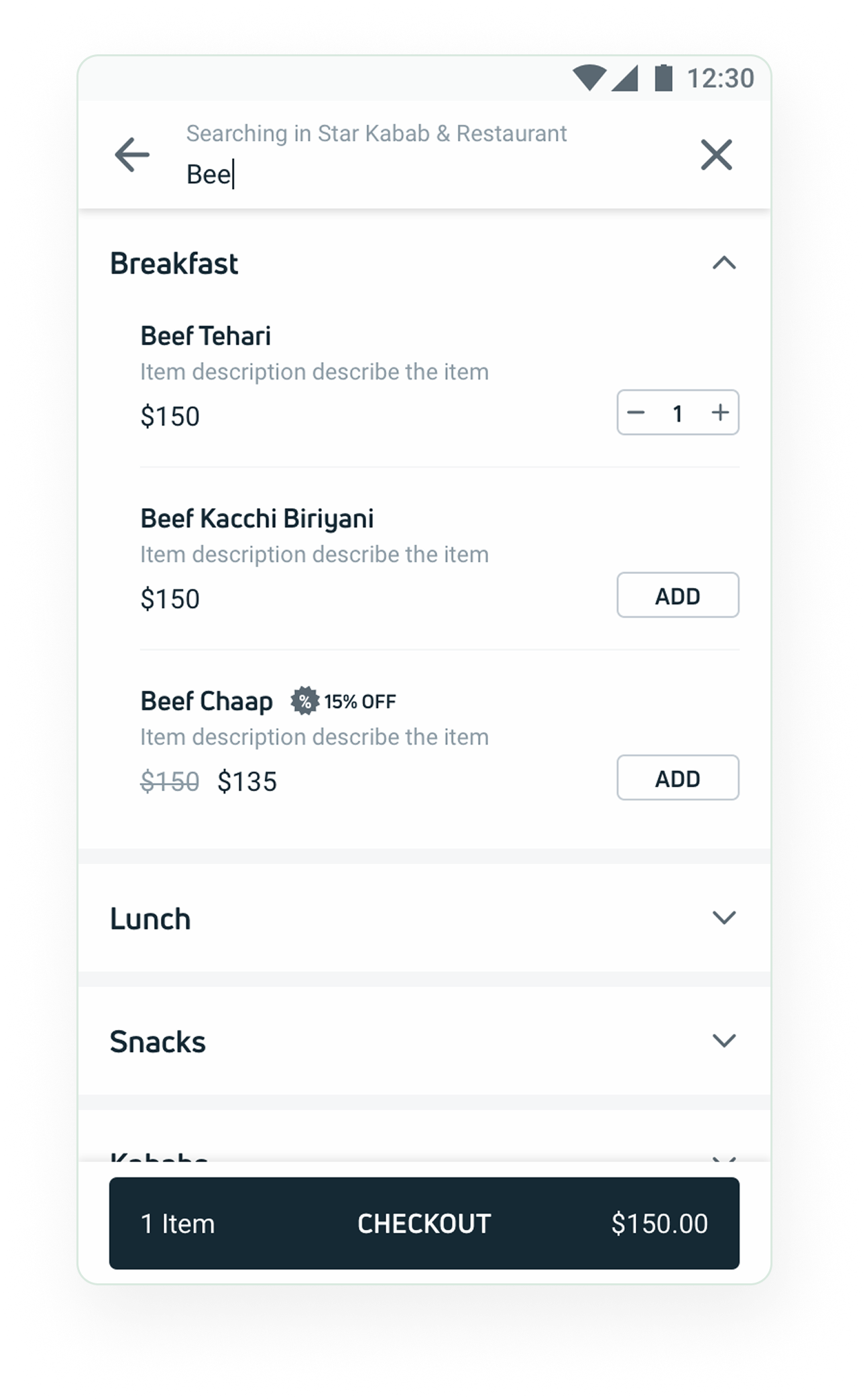 Search results wireframe