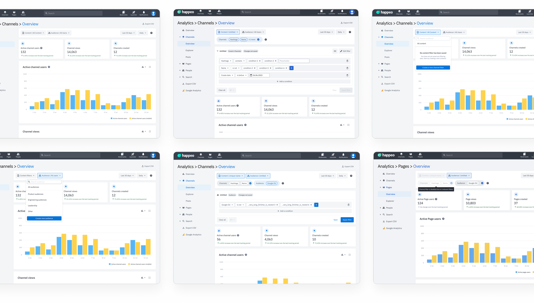 Usability test — 1st iteration filter screens with annotations