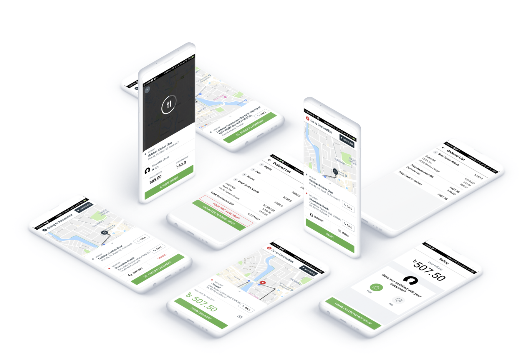 Pathao Drive — all redesigned screens in device mockup