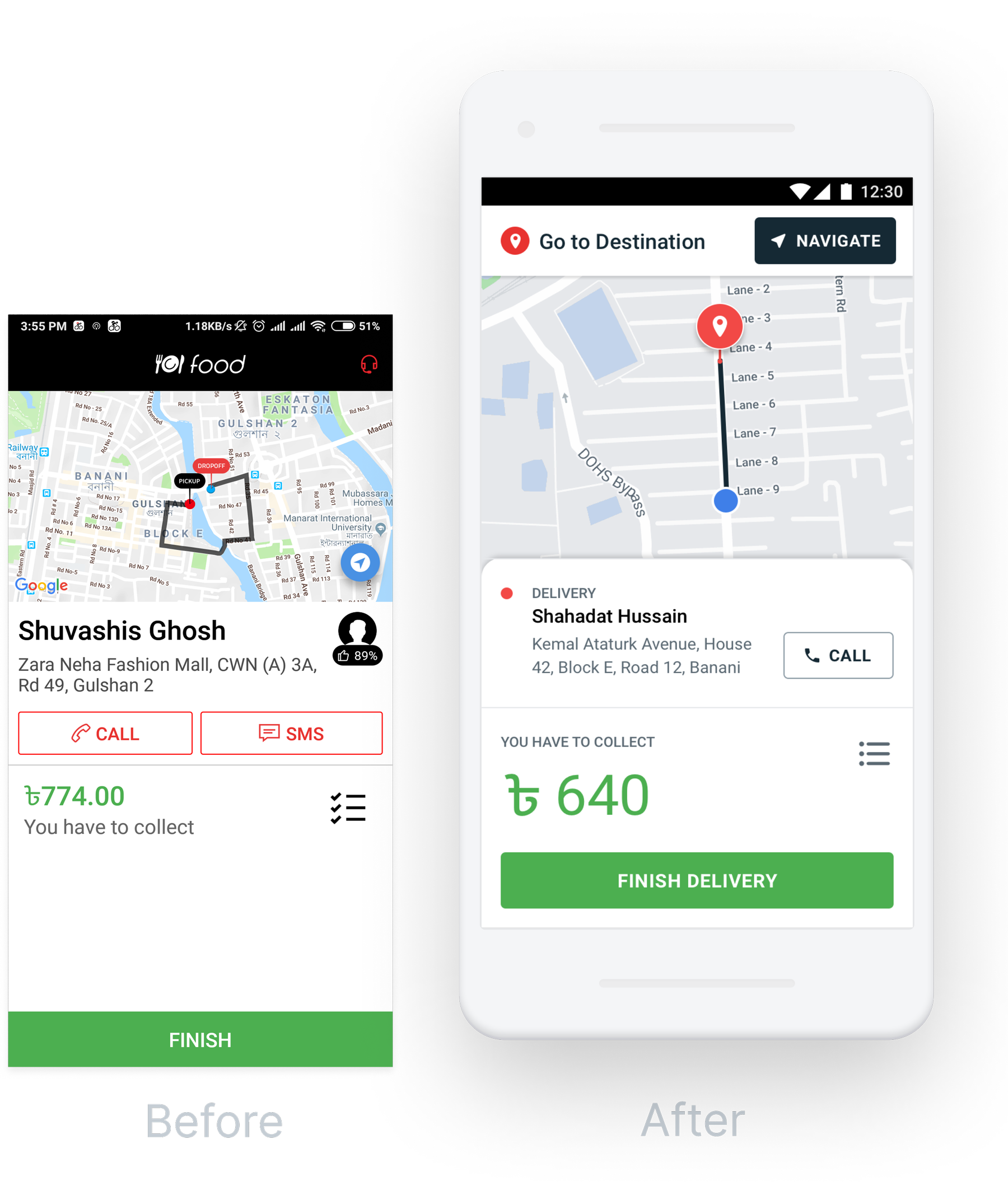 Finish delivery screen — drop-off confirmation and earnings update