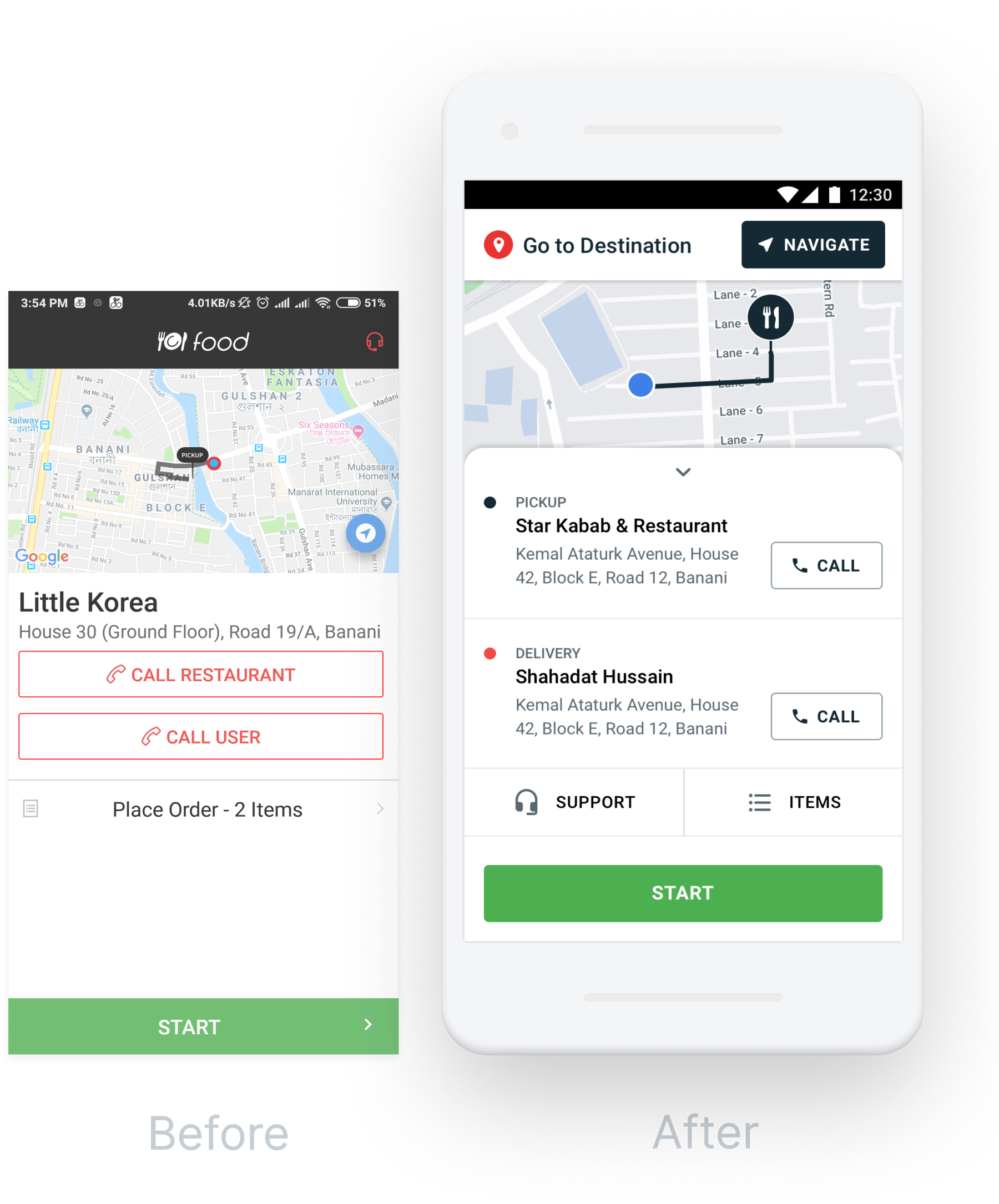 Start delivery screen — pickup confirmation with step progress